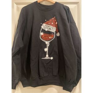 Christmas Wine Glass Crewneck Sweater size XL